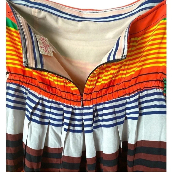 ANTHRO TRACY REESE |Vibrant Multicolored Rainbow Striped Silk Pleated Dress Sz 6 - Picture 9 of 12